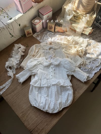 Marron61｜(3m-18m) 蕾絲公主袖包屁衣6