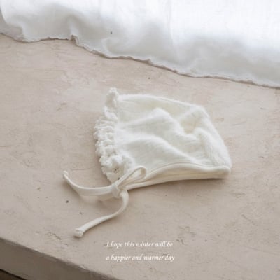 M-KIDS18｜(55-85cm) 2色蕾絲花邊針織綁帶帽8