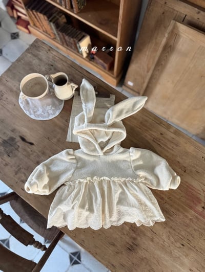 Marron 25｜(1y-6y) 兔子蕾絲刷毛連帽上衣8