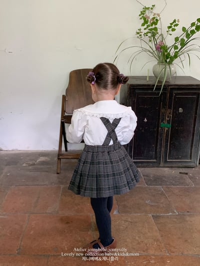 JE562｜(73-100cm) 蕾絲大翻領襯衫/格紋(可拆)吊帶包屁裙13