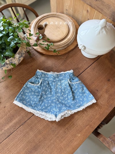 Marron17｜(1y-6y) 牛仔碎花蕾絲褲1