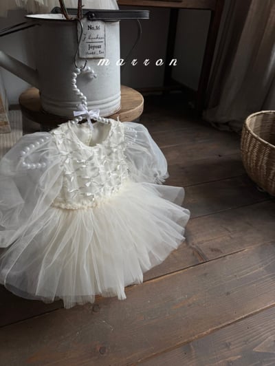 Marron57｜(3m-18m) 絲帶薄紗澎澎洋裝包屁衣20