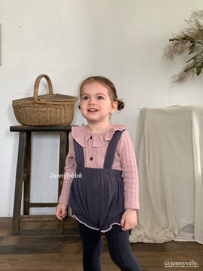 JE564｜(73-100cm) 荷葉領開襟外套/坑條滾邊吊帶褲17