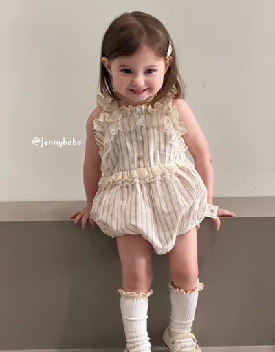 JE691｜(66-90cm)  蕾絲花邊條紋無袖包屁衣5