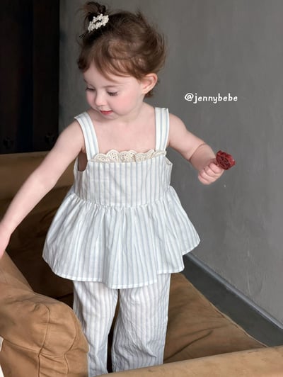 JE702｜(80-110cm)  花邊平口無袖條紋套裝5