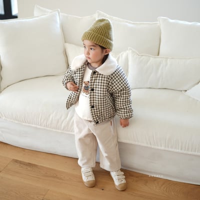 neneru23｜(70cm-125cm) 1色刷毛領格紋夾層棉外套8