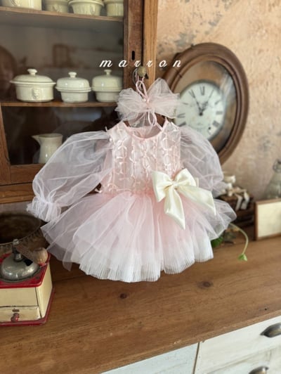 Marron57｜(3m-18m) 絲帶薄紗澎澎洋裝包屁衣8