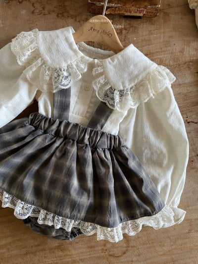 Anne Shirley17｜(3m-22m) 2色格紋/碎花蕾絲吊帶褲裙16