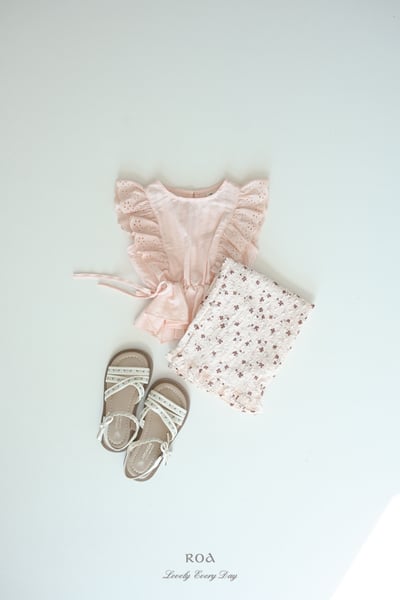 ROA33｜(6m-18m) 2色抓皺碎花荷葉擺長褲14