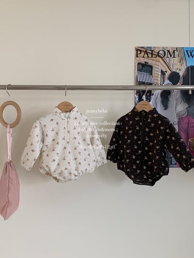 JE 254｜(66-90cm)  復古碎花包屁衣1