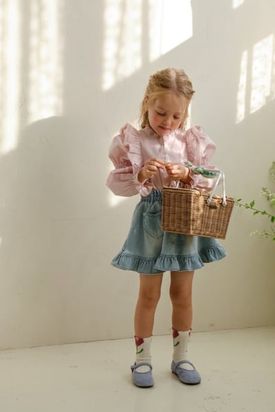 FLO20｜(75-140) 2色荷葉滾邊飛袖襯衫2