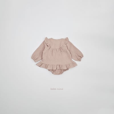 bebe nine12 (65-90) 2色荷葉棉麻包屁套裝14