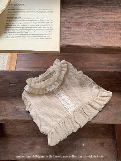 JE585｜(66-90cm) 蕾絲花邊領泡泡袖包屁衣6