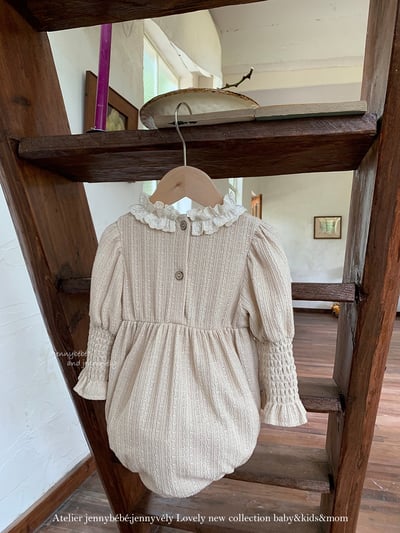 JE585｜(66-90cm) 蕾絲花邊領泡泡袖包屁衣2