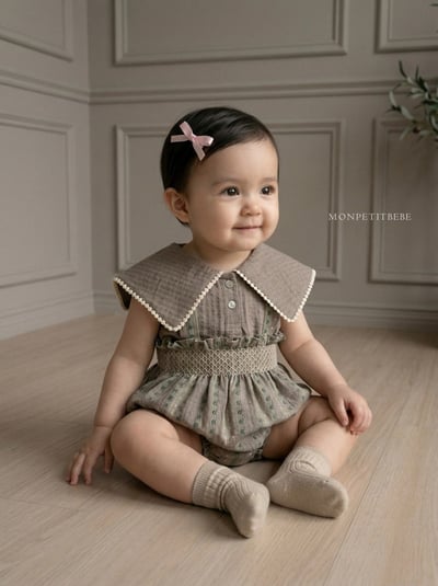 Mon petit08｜(66-90cm) 抓皺壓花吊帶包屁衣8