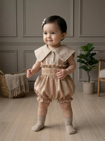 Mon petit08｜(66-90cm) 抓皺壓花吊帶包屁衣3