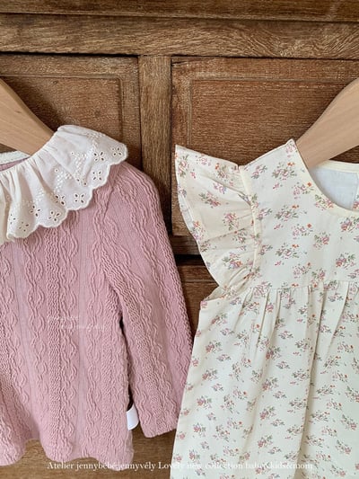 JE559｜(73-100cm) 蕾絲花邊領壓紋上衣/碎連身褲24