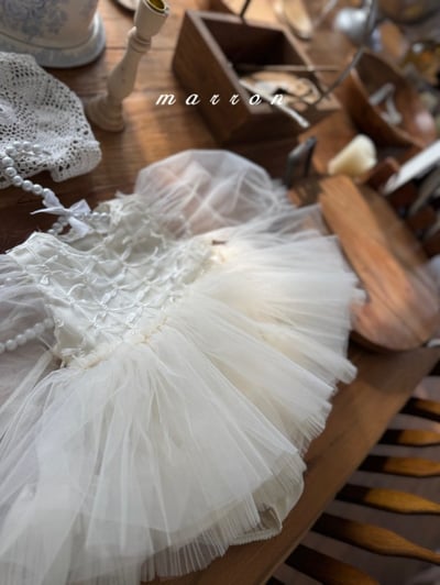 Marron57｜(3m-18m) 絲帶薄紗澎澎洋裝包屁衣19