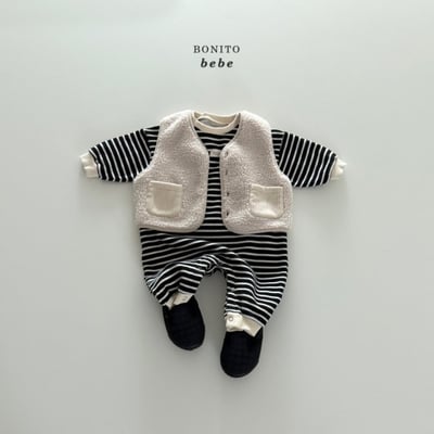Bonito71｜(3m-18cm) 條紋補丁連身衣12