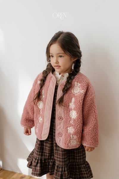 OREN42｜(85-120cm) 復古花卉刺繡羊羔絨外套7