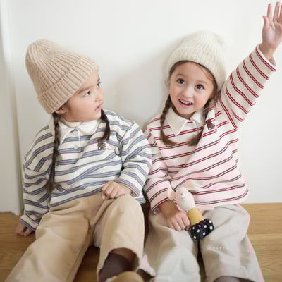 neneru24｜(70cm-125cm) 2色小熊條紋有領上衣7