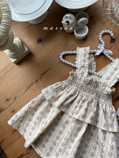 Marron 19｜(1y-6y) 法式抓皺印花吊帶洋裝4