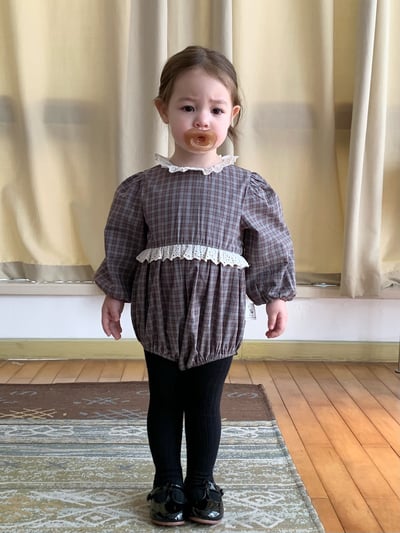 JE618｜(73cm-100cm) 格紋蕾絲綁帶包屁衣5