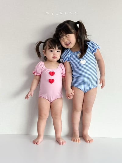 my_bebe03｜(75-105cm) 荷葉抓皺愛心泳衣含泳帽17