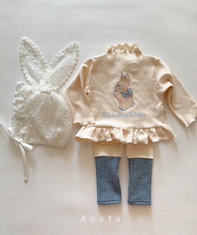 AOSTA10｜(6m-5y) 蕾絲兔子綁帶帽2