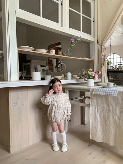 jenny bébé｜(66-90cm) 碎花褶皺立領包屁衣4