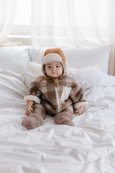 M-KIDS08｜(65-80cm) 1色刷毛格紋拉鍊連身衣7