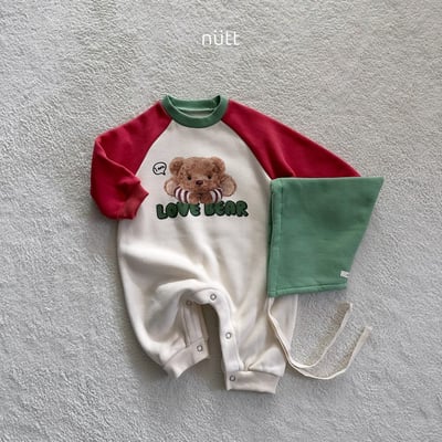 Nutt01｜(3m-16m) 小熊印花撞色休閒連身衣含帽子20