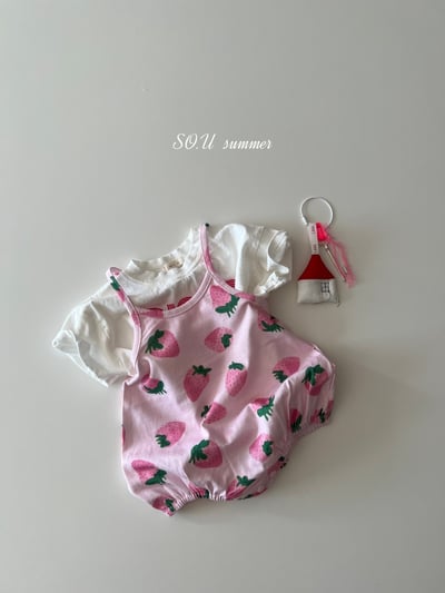 SO.U14｜(6m-18m) 草莓印花無袖包屁衣3