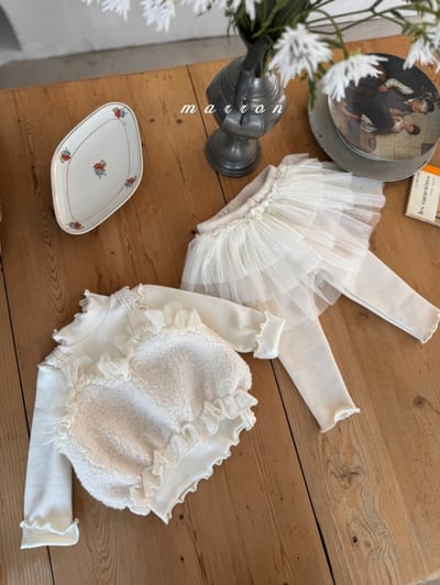 Marron 30｜(1y-6y) 蕾絲肩帶刷毛短版背心4