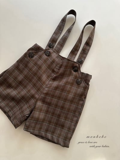 MONBEBE32｜(1y-8y) 排釦格紋吊帶褲9