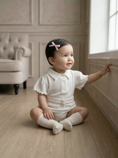 Mon petit07｜(66-90cm) 有領捲邊腰帶包屁衣14