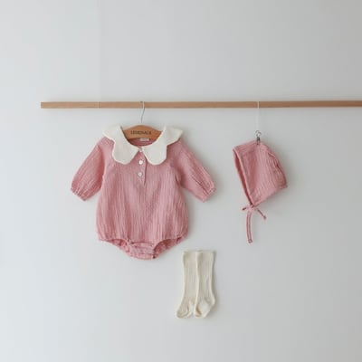 LEMONADE02｜(55cm-85cm) 2色花瓣領包屁衣含帽子8