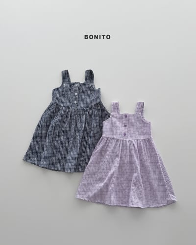 Bonito03｜(75cm-125cm) 2色田園格子吊帶洋裝2