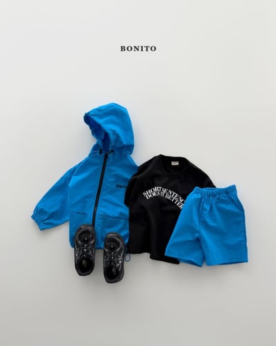 Bonito55｜(75cm-125cm) 3色刺繡字母防風帽套裝8