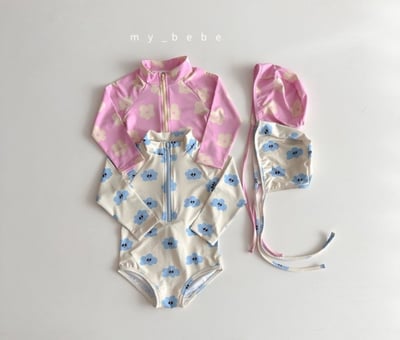 my_bebe01｜(75-105cm) 拉鍊防曬泳衣含泳帽1