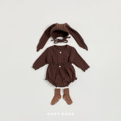 Oottbebe03｜(0m-12m) 壓紋兔耳綁帶帽5