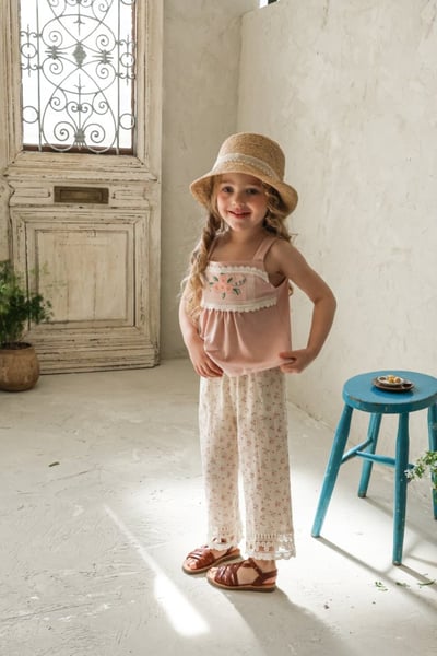 FLO18｜(75-140) 碎花蕾絲邊長褲14