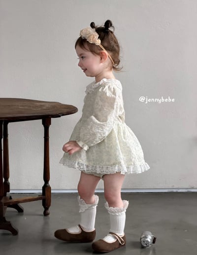 JE727｜(66-90cm) 翠綠碎花蕾絲洋裝包屁衣8