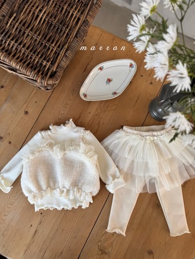 Marron 30｜(1y-6y) 蕾絲肩帶刷毛短版背心8