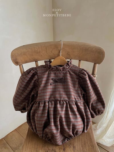 Monpetitbebe02｜(6m-18m) 荷葉立領格紋包屁衣12