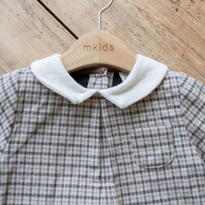 M-KIDS33｜(65-115cm) 2色格紋圓領抓皺襯衫5