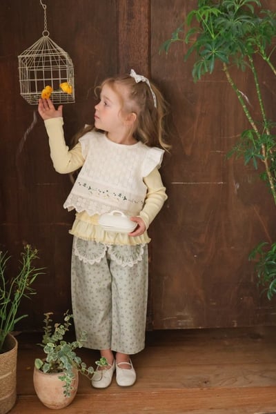 FLO53｜(75-140) 1色針織田園小兔背心1