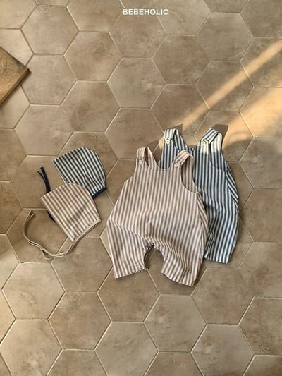 Bebe holic15｜(3m-18m) 條紋連身裝(含帽子)1