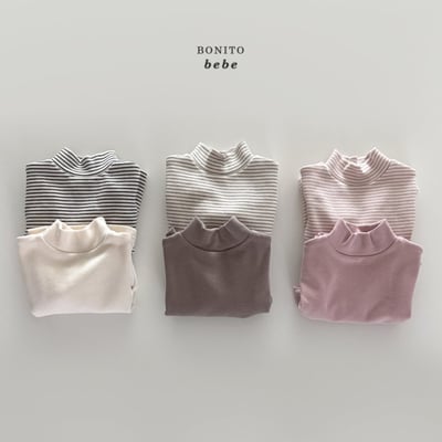 Bonito64｜(3m-18cm) 細條紋高領上衣+素面高領上衣兩件組1