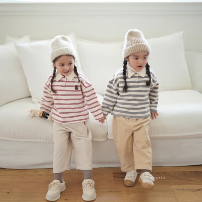 neneru24｜(70cm-125cm) 2色小熊條紋有領上衣8